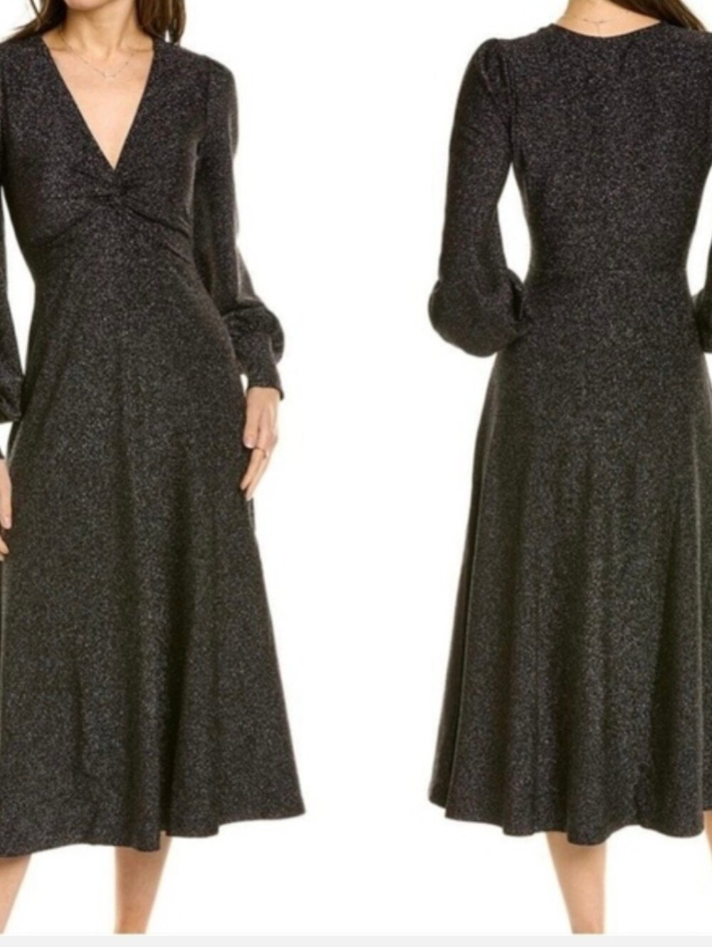 Boden Black Glitter Midi Surplice Dress 10 Large NWOT - Picture 4 of 7